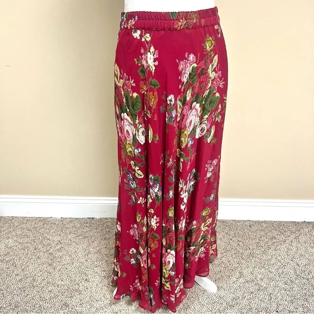 Floral Maxi Skirt in Red. Size Sm